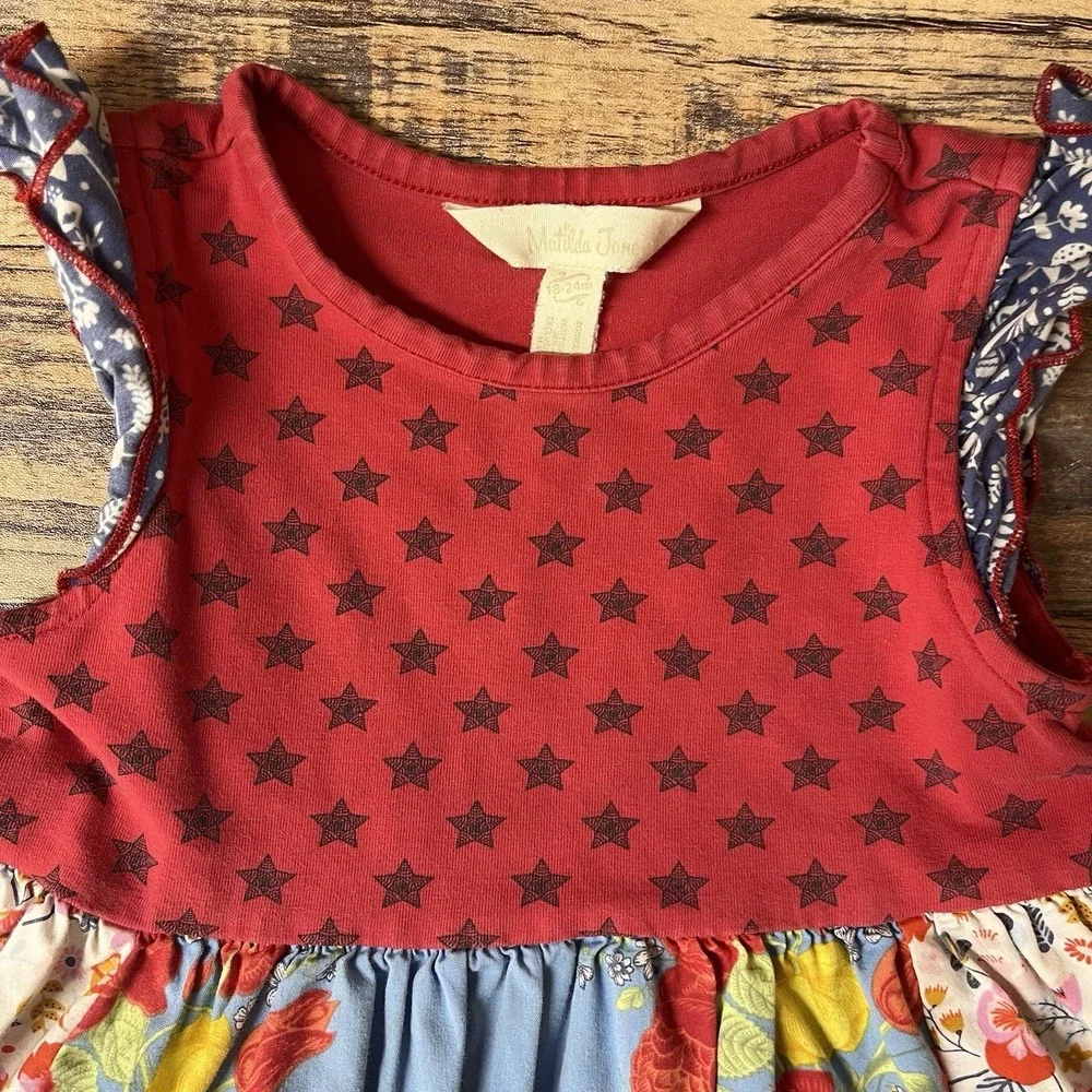 Matilda Jane Patchwork Ruffle Dress Baby Girl 18-24m In the Stars July 4th